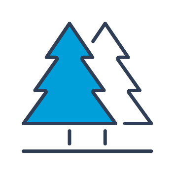 Blue and black icon showing two trees, indicating environment.