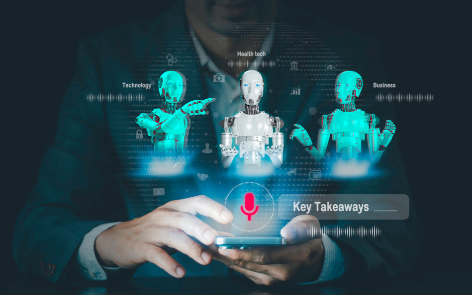 Man using smartphone with AI agent graphics