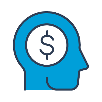 Icon of a human head with a dollar sign.