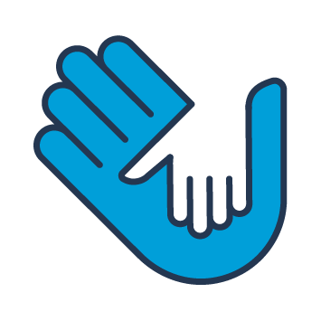 Icon shows a small hand on a bigger hand, representing support.