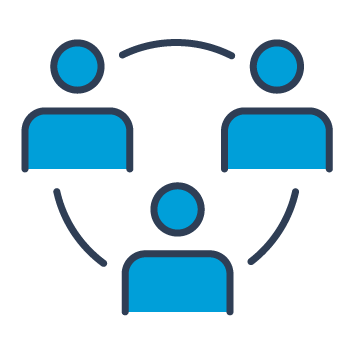 Icon shows three people around a circle, representing collaboration.