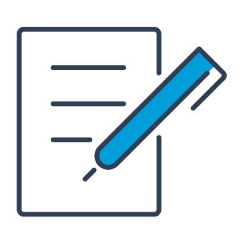 Icon showing a pen put to paper.