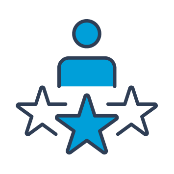 Blue and black graphic symbolising a person displaying excellence in their work.