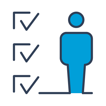 Icon of a person standing beside a row of ticks.
