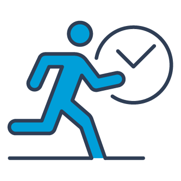 Icon of a person running with a clock to represent timeliness.