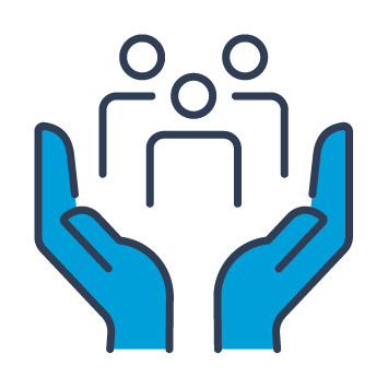 Icon of people supported by hands.