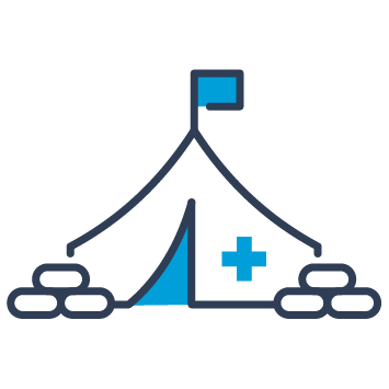 Icon of a medical tent in a conflict zone.