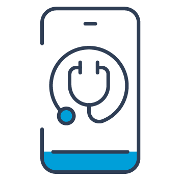 Graphic of a stethoscope on a mobile phone screen.